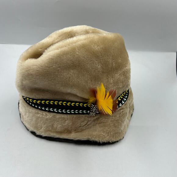 Vintage Made In USA Faux Fur Braided Band Feather Accent Ear Flaps Fedora Hat - Picture 10 of 11
